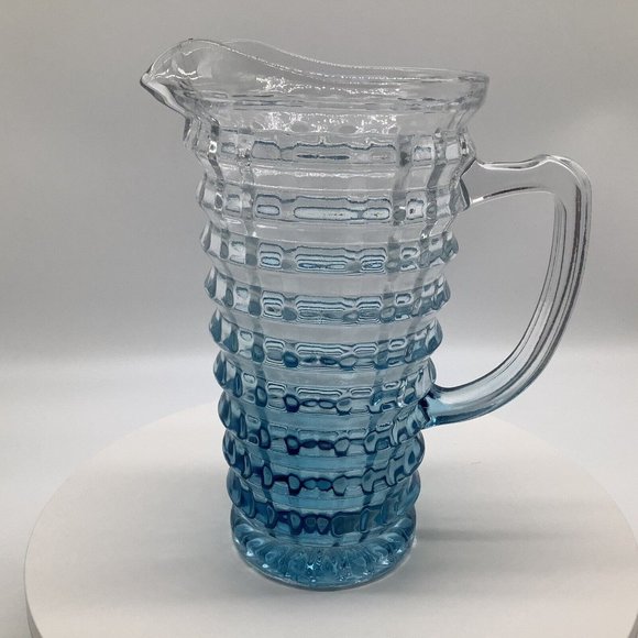 Blue and Clear Textured Cube Effect Glass Ombre Colored Blue Pitcher - Picture 3 of 16